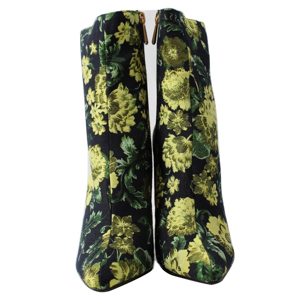 Size 6 Yellow Floral Pointy Toe Cylinder Block Ankle Boot - Picture 3 of 6